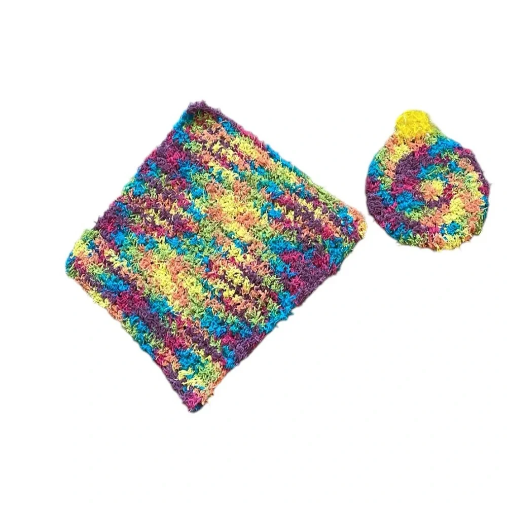 Handmade Scrubby Wash Cloth Bathroom Holiday Set Ornament Blue Green Kitchen - Picture 3 of 12